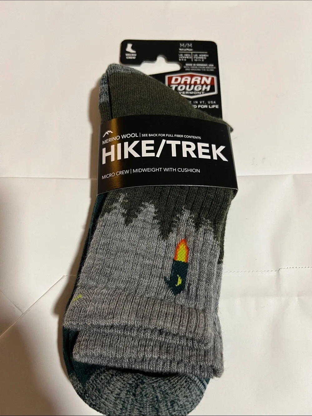 Darn Tough Hike/Trek Merino Crew Socks - Gray & Olive